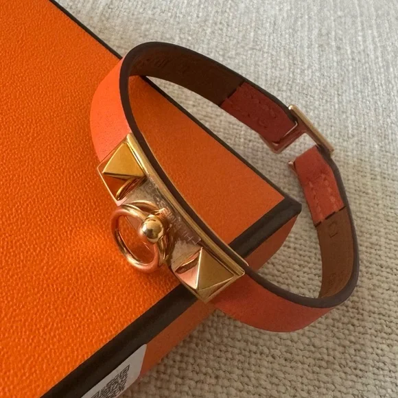 Hermes Mini Rivale Bracelet in Orange Leather size T3. EUC.!